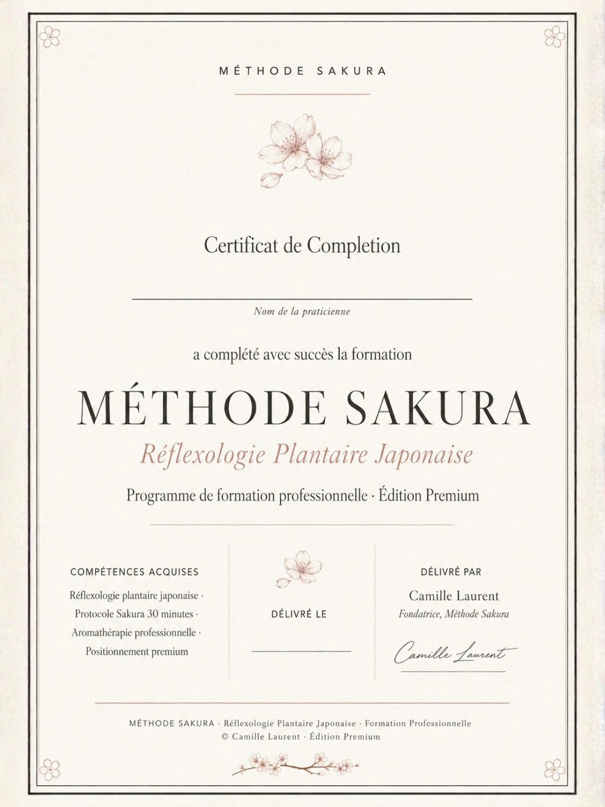 Certificat de Fin de Formation Méthode Sakura